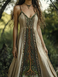 Celtic Myth Tree Of Life Print Women's Linen Halter Dress
