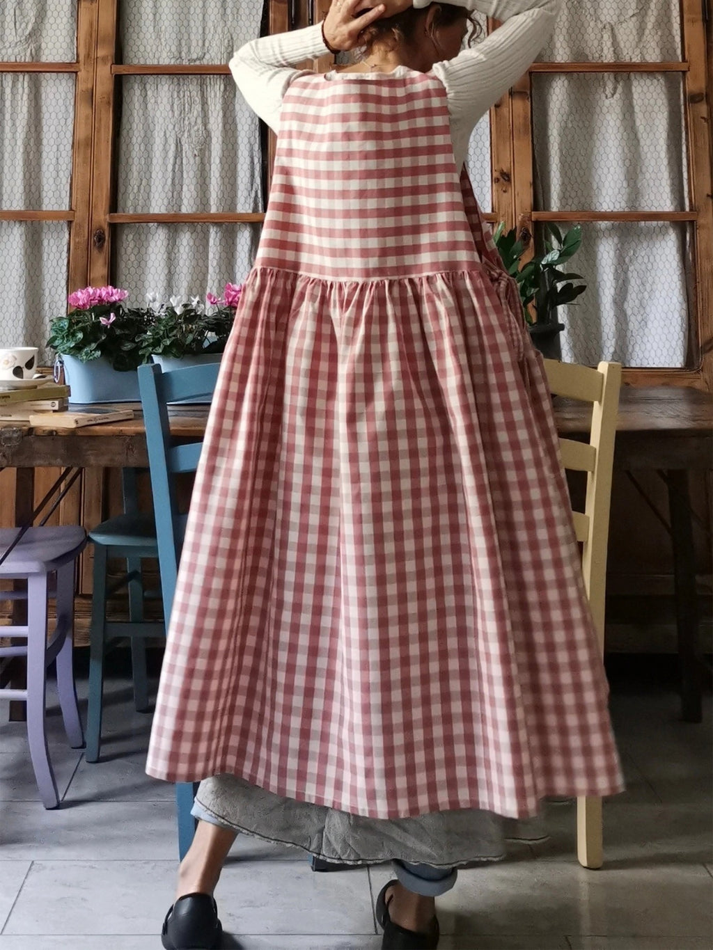 Pink Checked Cotton Kitchen Apron