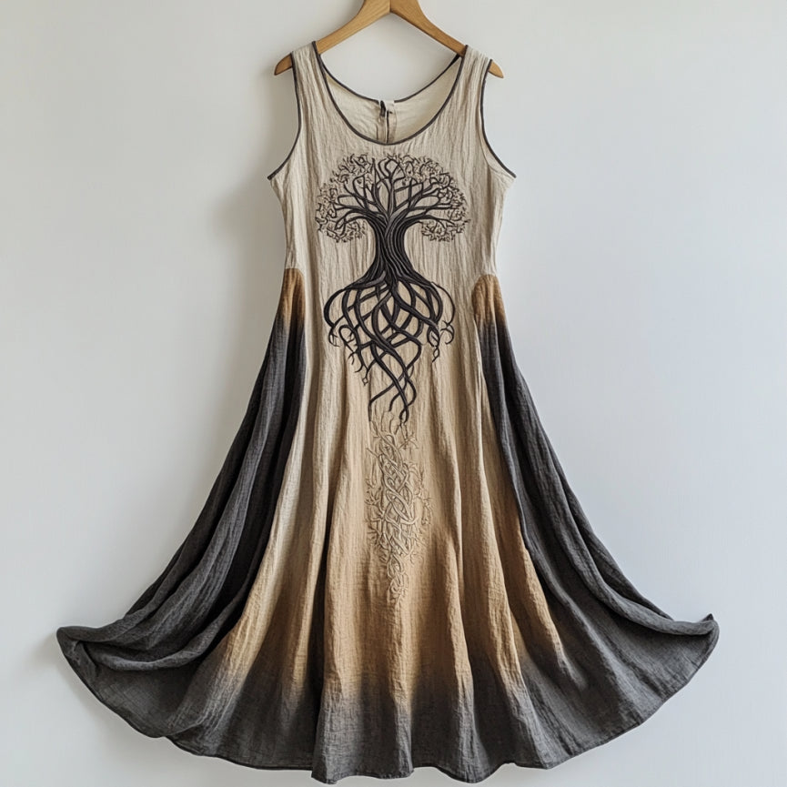Viking Life Of Tree Celti Art Patchwork Linen Tank Dress