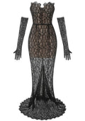 Strapless Lace Bustier Corset Maxi Dress Black