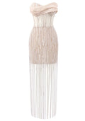 Strapless Sequin Tassel Maxi Dress Nude