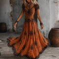 Women's Retro Gothic Spiderweb Lace Print Short-sleeve Mixi Dress