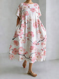 Japanese Art Cherry Blossom Printed Long Sleeve Casual Midi Dress