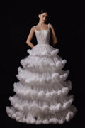 Sleeveless wedding dress with fluffy tulle layers