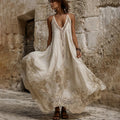 Women's Vintage Floral Lace Embroidered Art Suspender Midi Dress