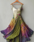 Elegant Green and Purple Lace Dress ddda