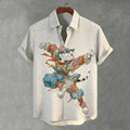 Men's Japanese-style Artistic Cat Print Short-sleeved Shirt