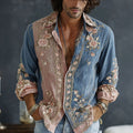Men's Retro Floral Art Print Flowy Linen Blend Casual Shirt