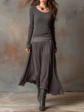 Retro grey ribbed stretch slim-fit dress