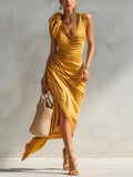 Sunlit Mustard Ruched Bodycon Dress