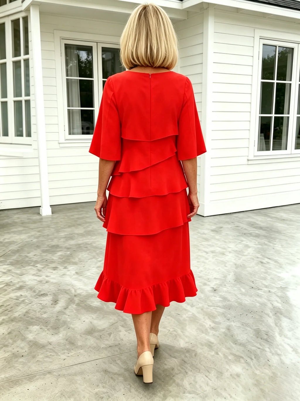 (Length end to the knee)Black Dress Style Fashion Solid Color Round Neck Cake Skirt Splicing Dress Women's Clothing