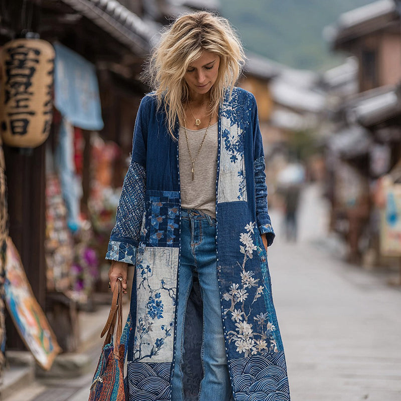 Women's Japanese Dragon Art V-neck Kaftan
