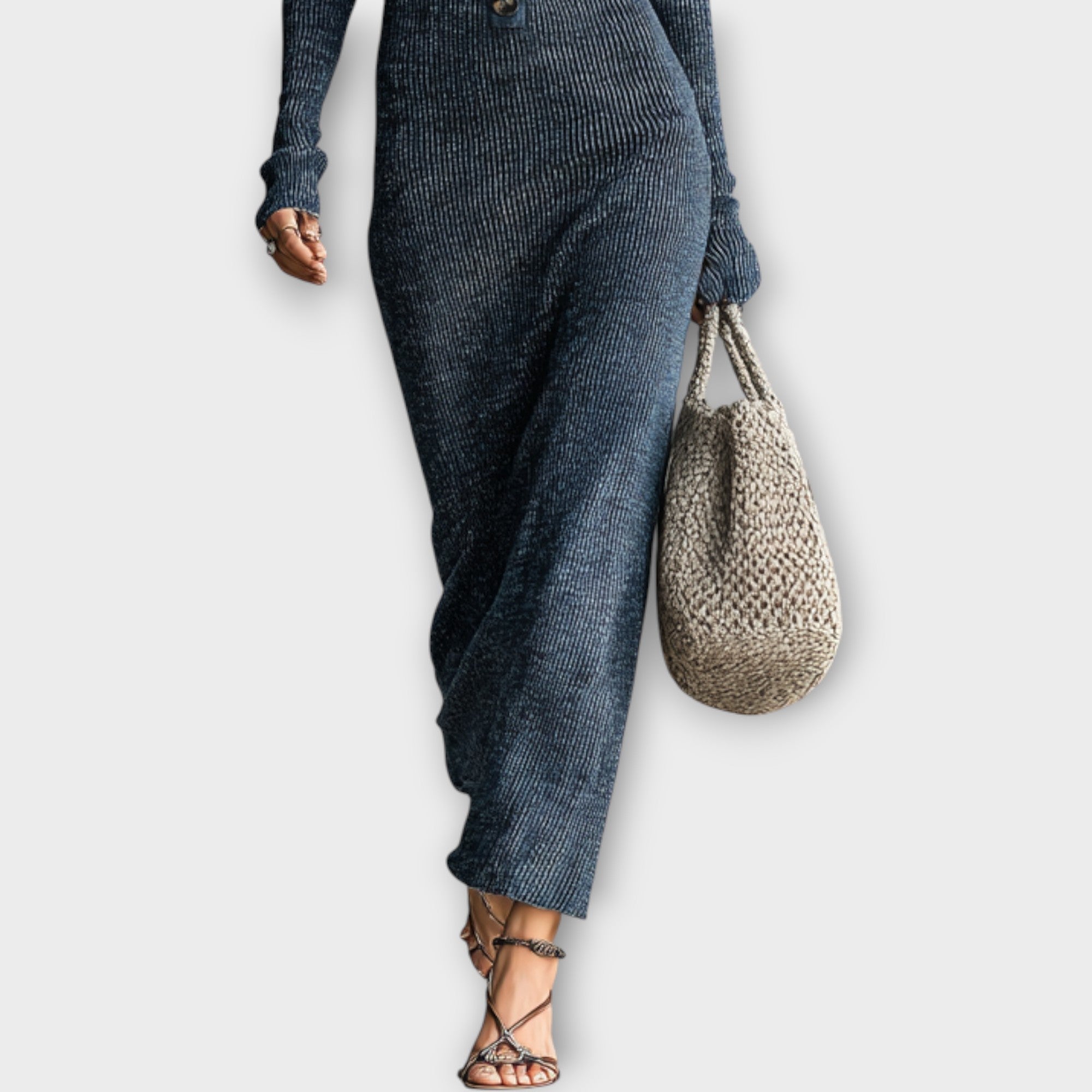 Buttoned Hooded Ribbed Maxi Dress