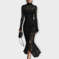 Elegant Lace High-Neck Midi Dress