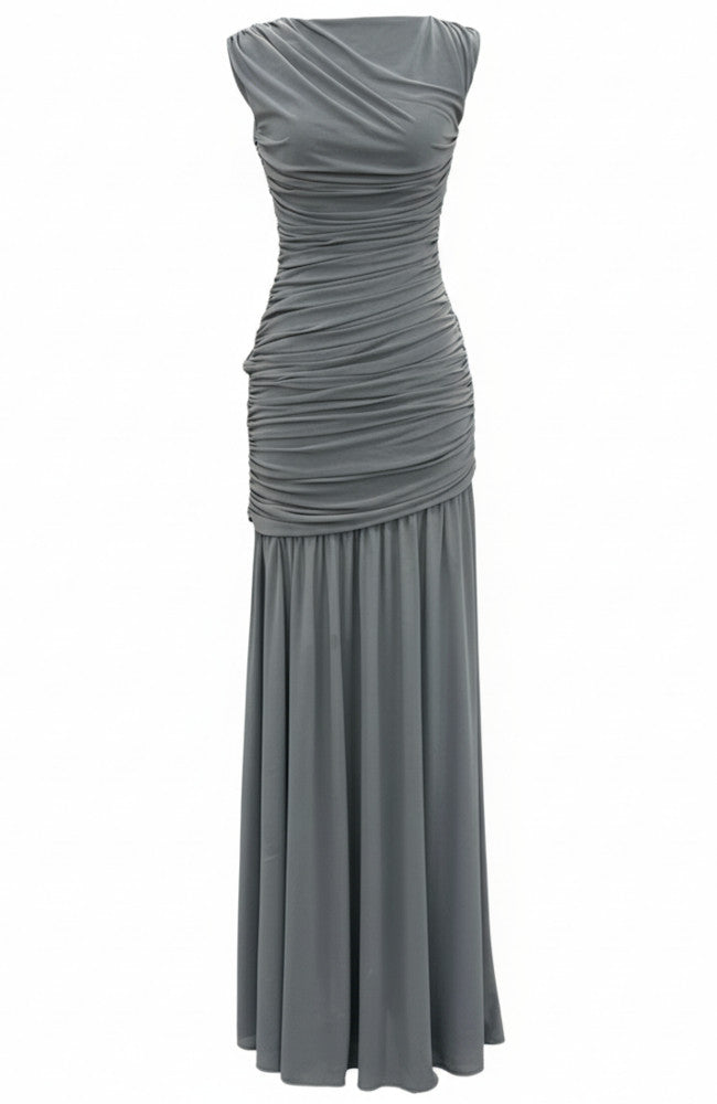 Draped A Line Maxi Dress Grey