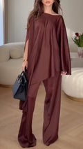 Women's Round Neck Satin Loose Casual Suit