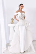 Off shoulder wedding dress with ruffles