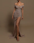 Off Shoulder Sequins Maxi Dress - 01