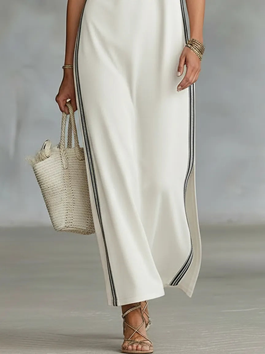Women's Minimalist Athletic-Style Sleeveless Henley Maxi Dress MDZ1960C6Y