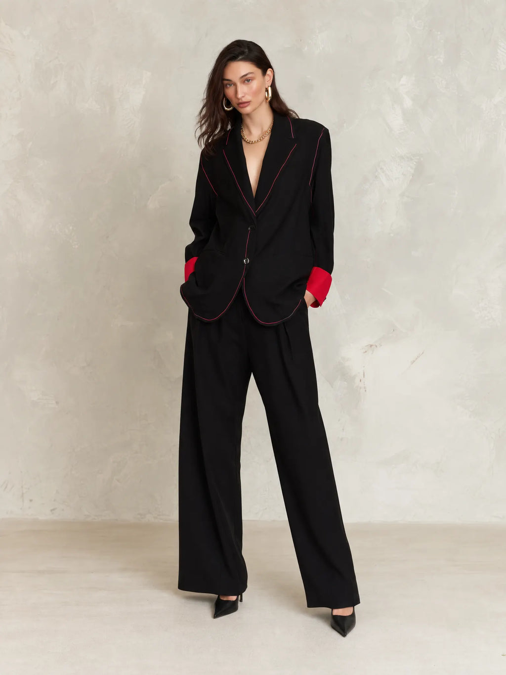 Tailored Black Contrast Trim Blazer