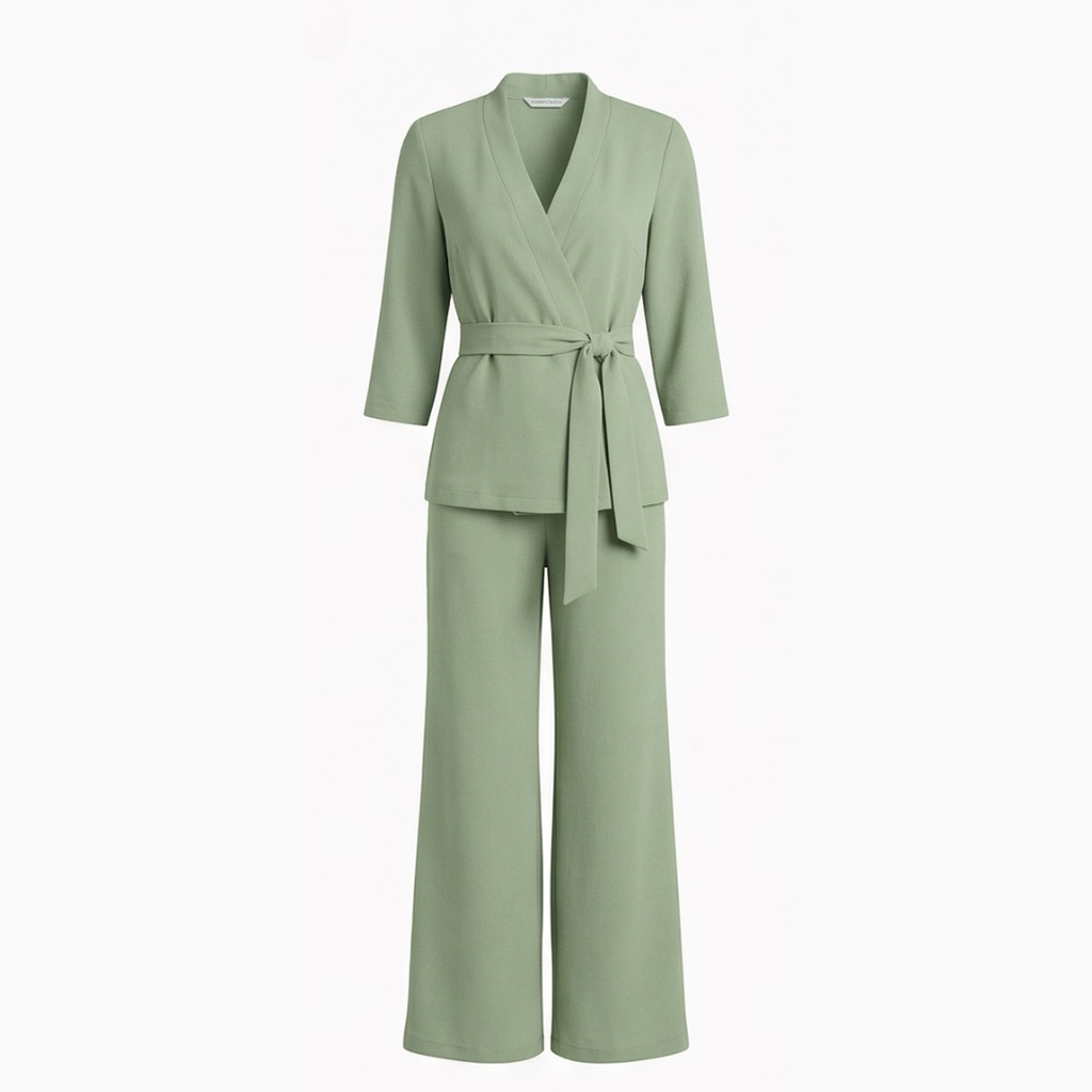 Ellara – Wrap Tie Blazer & Wide Leg Pants Set