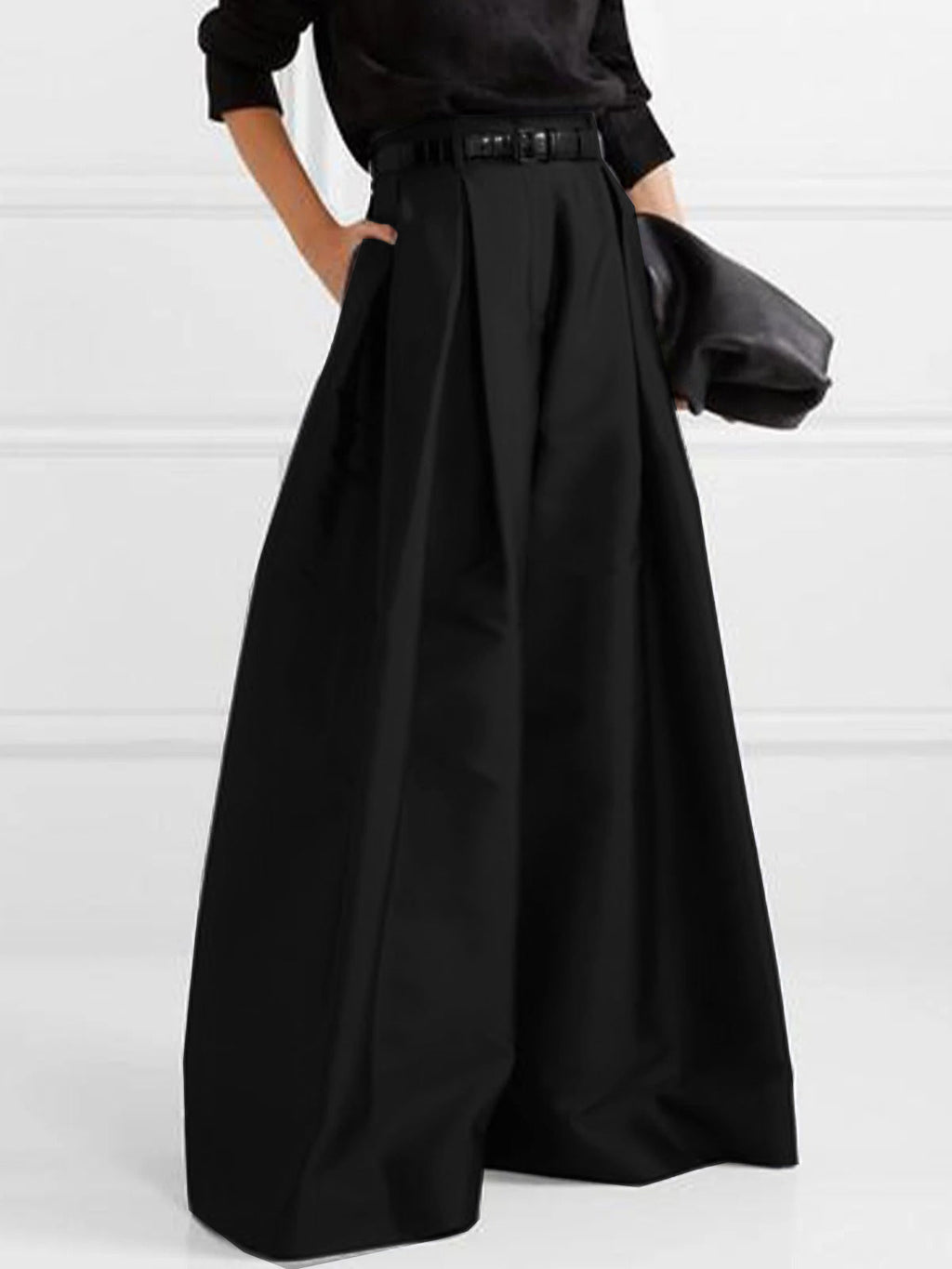 High Waisted Loose Pleated Solid Color Pants