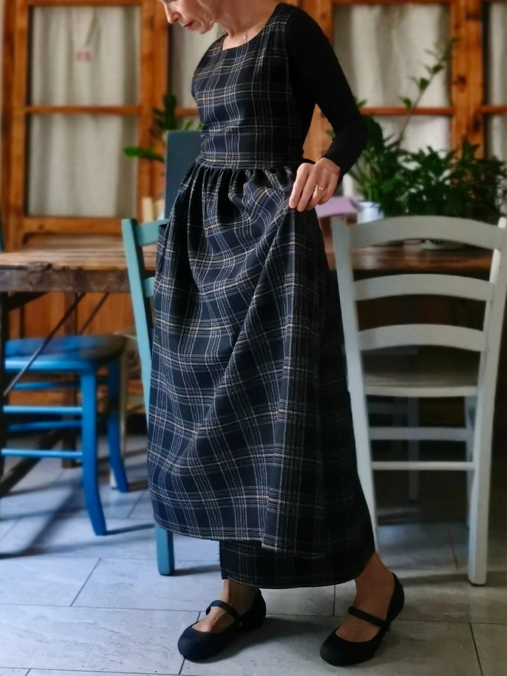 Black Tartan Cotton Apron