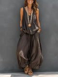 Casual Sleeveless Vest Top Paired With Loose-fitting Trousers Set