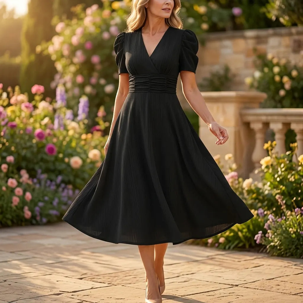 Vivella – Women's elegant puff sleeve midi dress