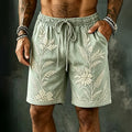 Men's Spring Floral Embroidered Art Print Flowy Linen Blend Casual Shorts