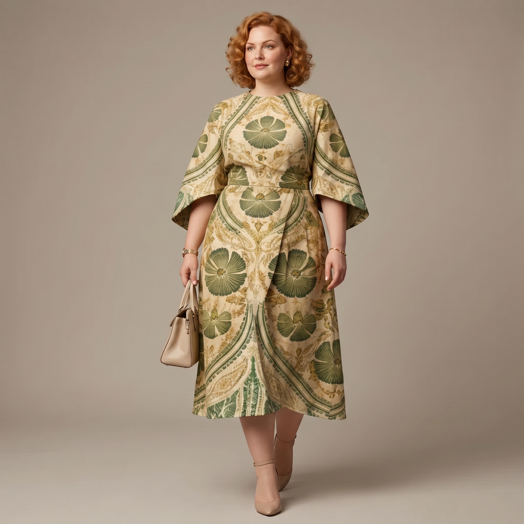 Serenza – Women's Vintage Tapestry Plus-Size Midi Dress