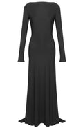 Long Sleeve Draped Backless Maxi Dress Black