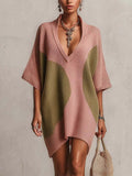 Blush Pink And Olive Color Block V-Neck Knit Mini Dress