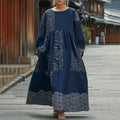 Women's Japanese Waves Art Linen Flowy Maxi Dress