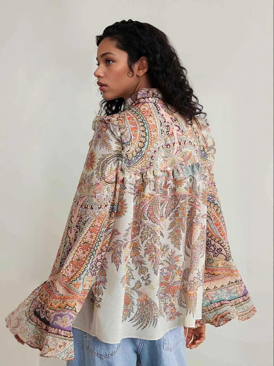 Exquisite Vintage Paisley Print Wide-leg Pants