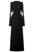 Crystal Embellished Cape Sleeve Maxi Dress Black