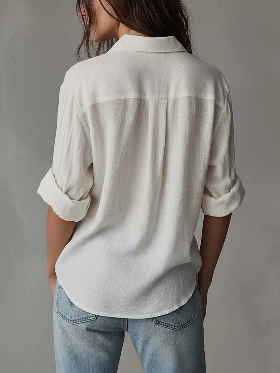 Vintage Lace Trim Cotton-Linen Blouse
