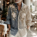 Men's Japanese Floral Art Casual Button Linen Shirt