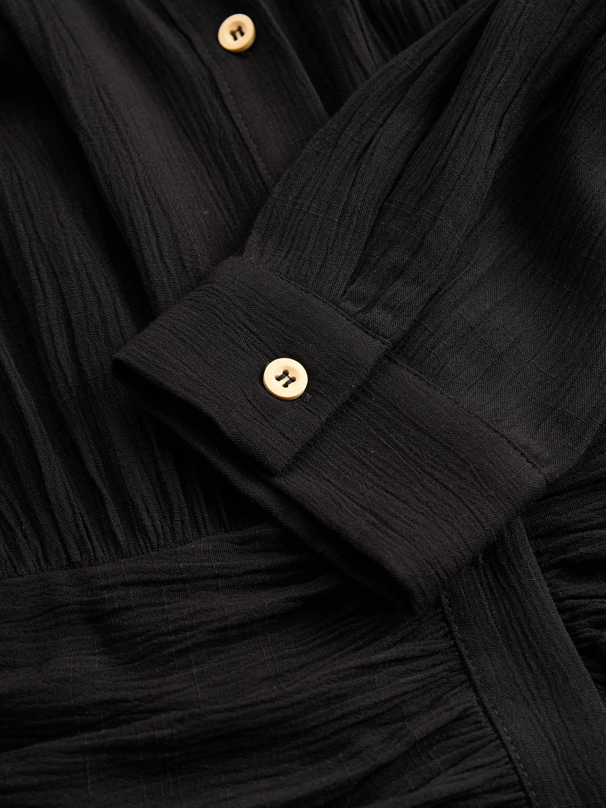 Women's Imitation Cotton And Linen Pleated Lapel Single-breasted Long-sleeved Maxi Dress MDA1768I7Y