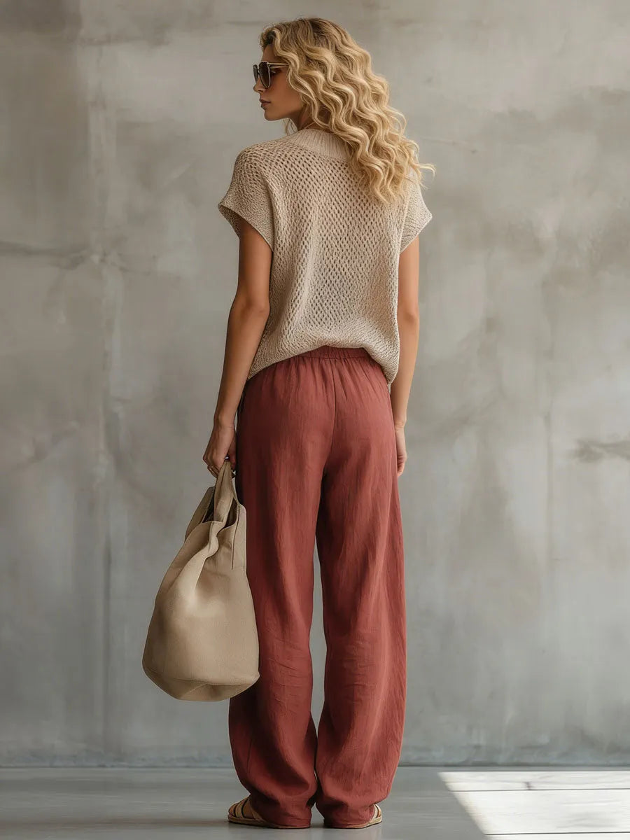 Retro Khaki Short-sleeved Knit Top
