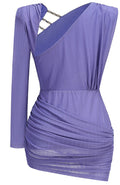 One Sleeve Draped Cut Out Dress Purple
