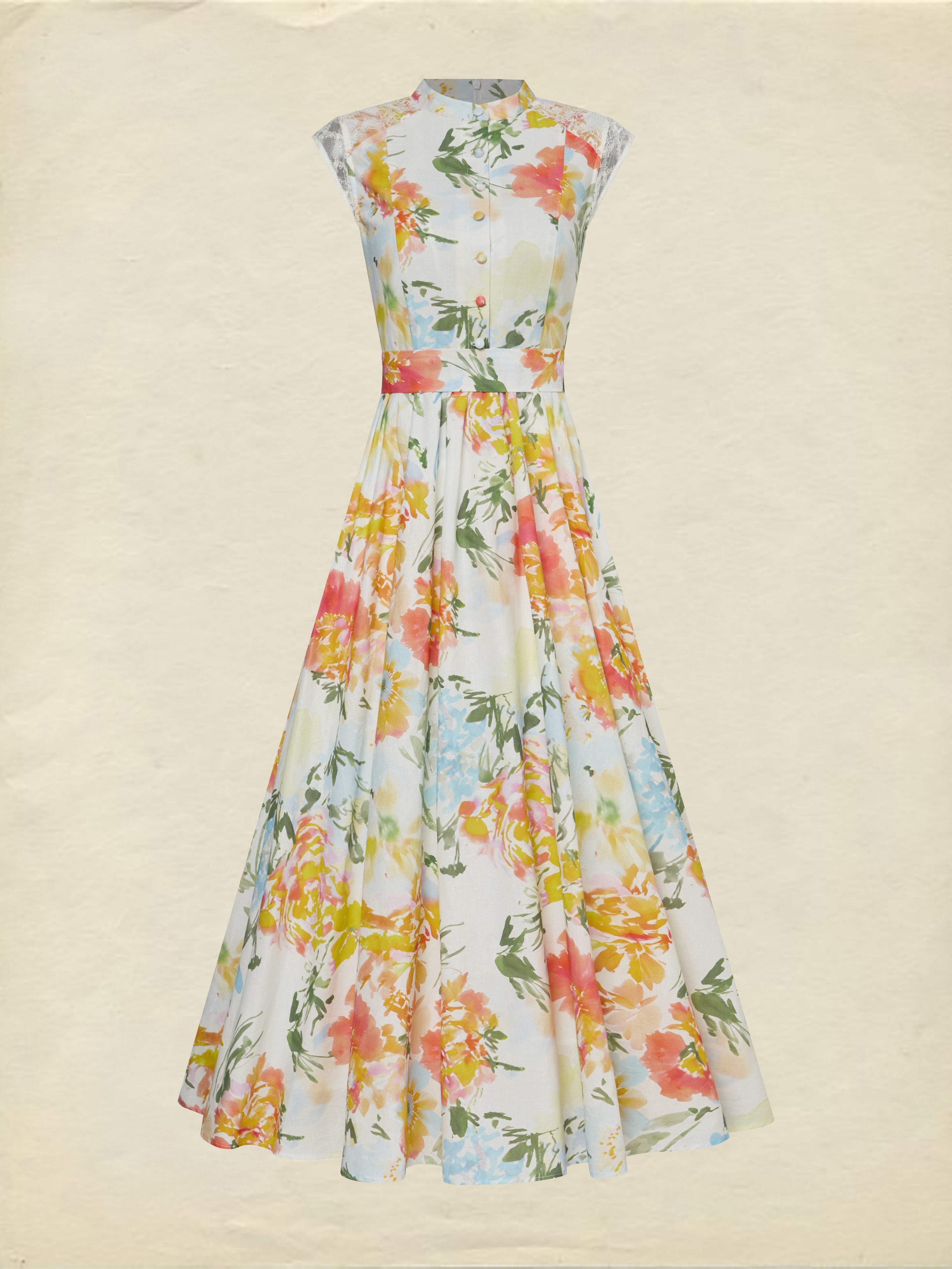 Maxi Cotton Dress, Sleeveless, V Neck, Floral, Lace, Vintage, White
