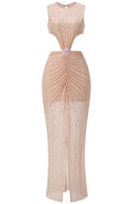 Floral Detail Embellished Maxi Dress Nude Pink
