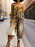 Women's Fashionable Abstract Geometry Print Casual Jumpsuit