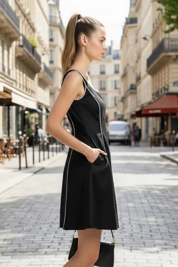 BLANKET STITCH SLEEVELESS MINI DRESS