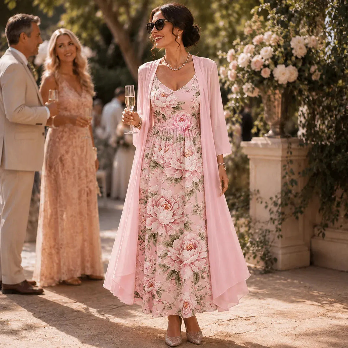 Florenza – Two-Piece Floral Maxi Dress with Sheer Duster