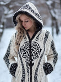 Women's Vintage Celtic Knot Jacquard Cozy Knit Hooded Cardigan
