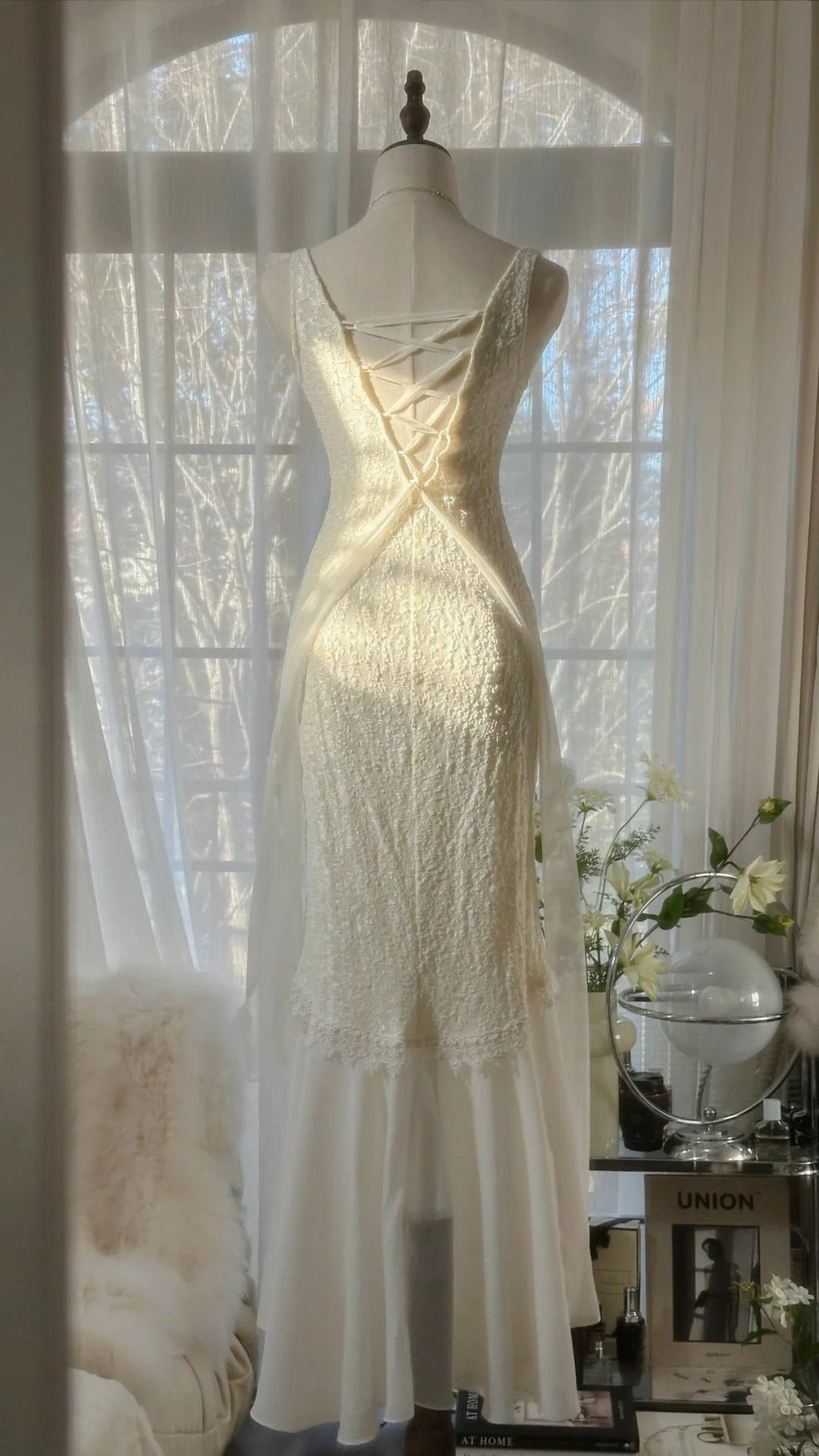 Ivory White Romantic Fashion Elegant Exquisite Lace Long Chiffon Ball Gown Evening Dress Birthday/Wedding Guest/Holiday Party Dress Prom Dress Valentine's Day Date Dress 4028