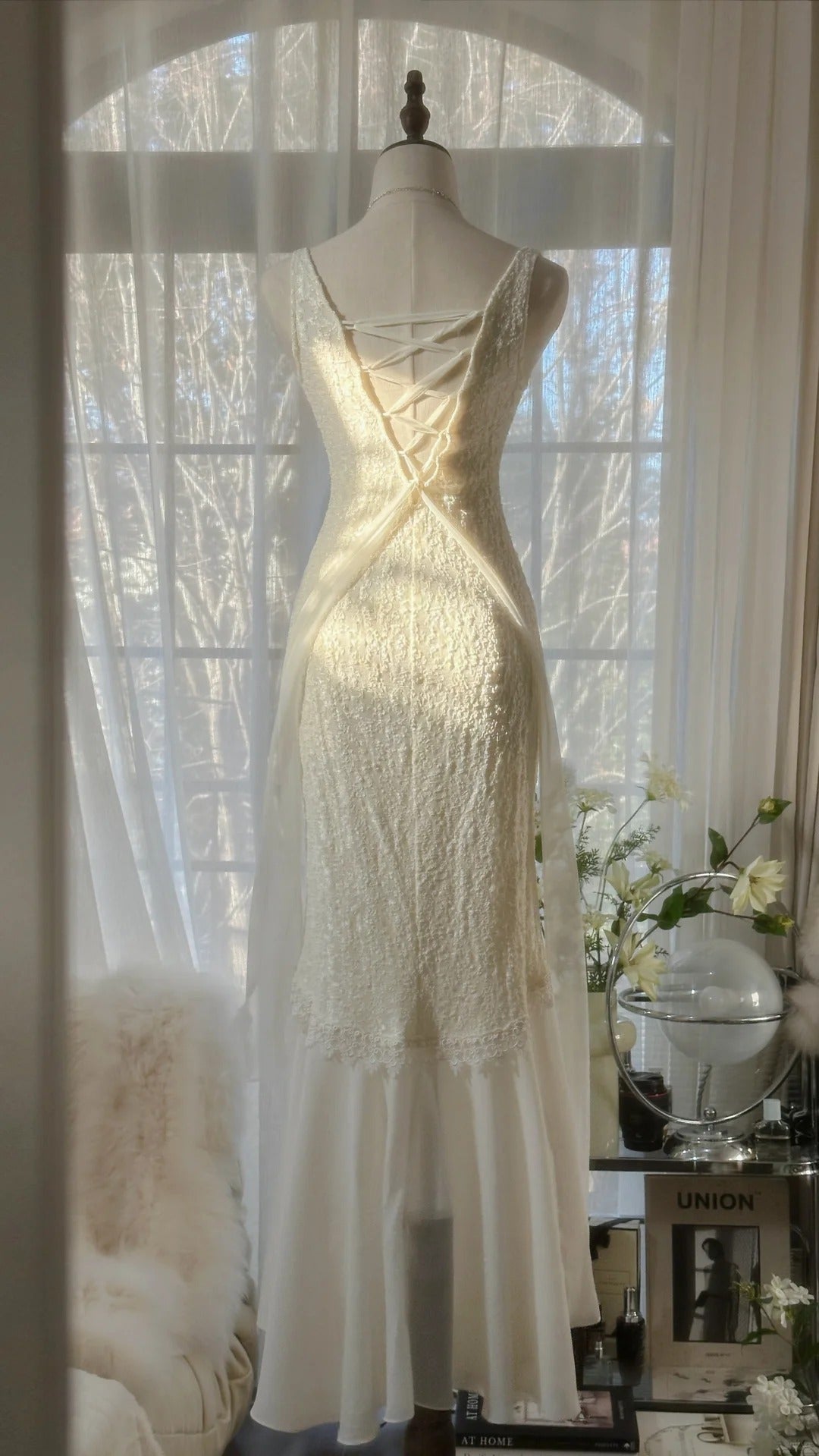 Ivory White Romantic Fashion Elegant Exquisite Lace Long Chiffon Ball Gown Evening Dress Birthday/Wedding Guest/Holiday Party Dress Prom Dress Valentine's Day Date Dress 4028