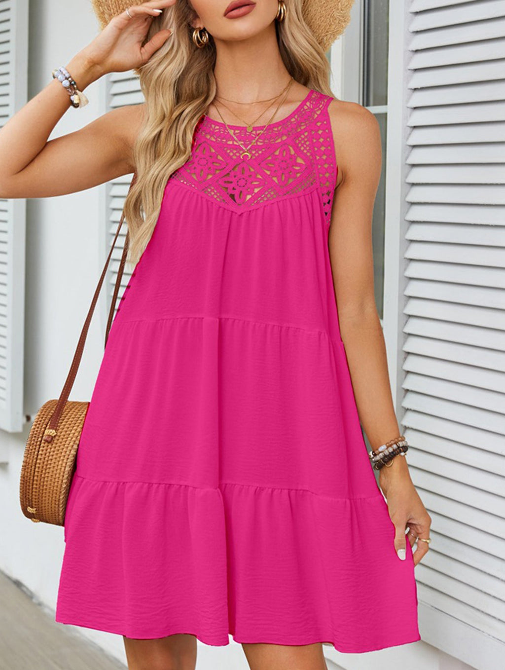Lace Patch Halter A Line Dress_CWDSD12026